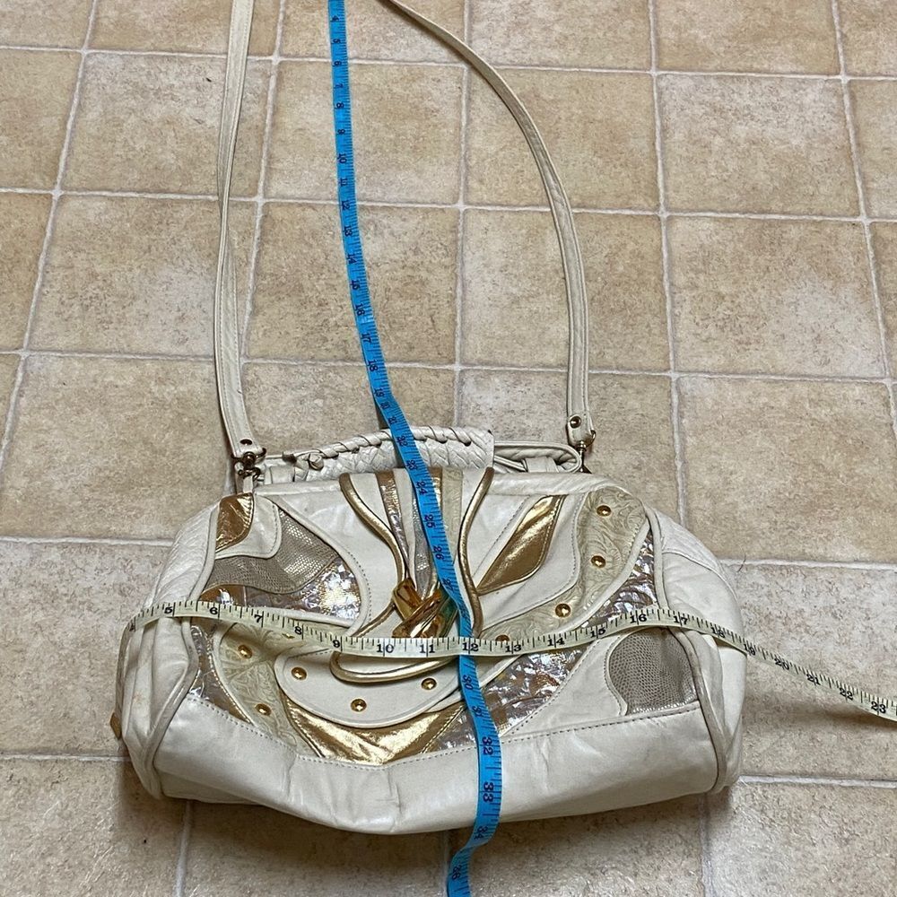 VTG,BAGS BY PINKY GENUINE LEADER MADE IN USA Elegant Cream and Gold Women's Bag - Picture 11 of 16